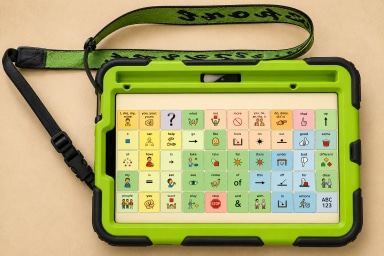Carson’s communication device as a kept Gentle Journeys illustration.
