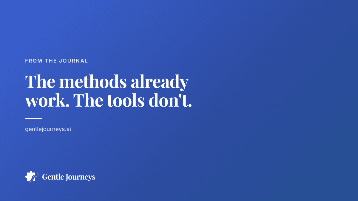 Title card: The methods already work. The tools don't.