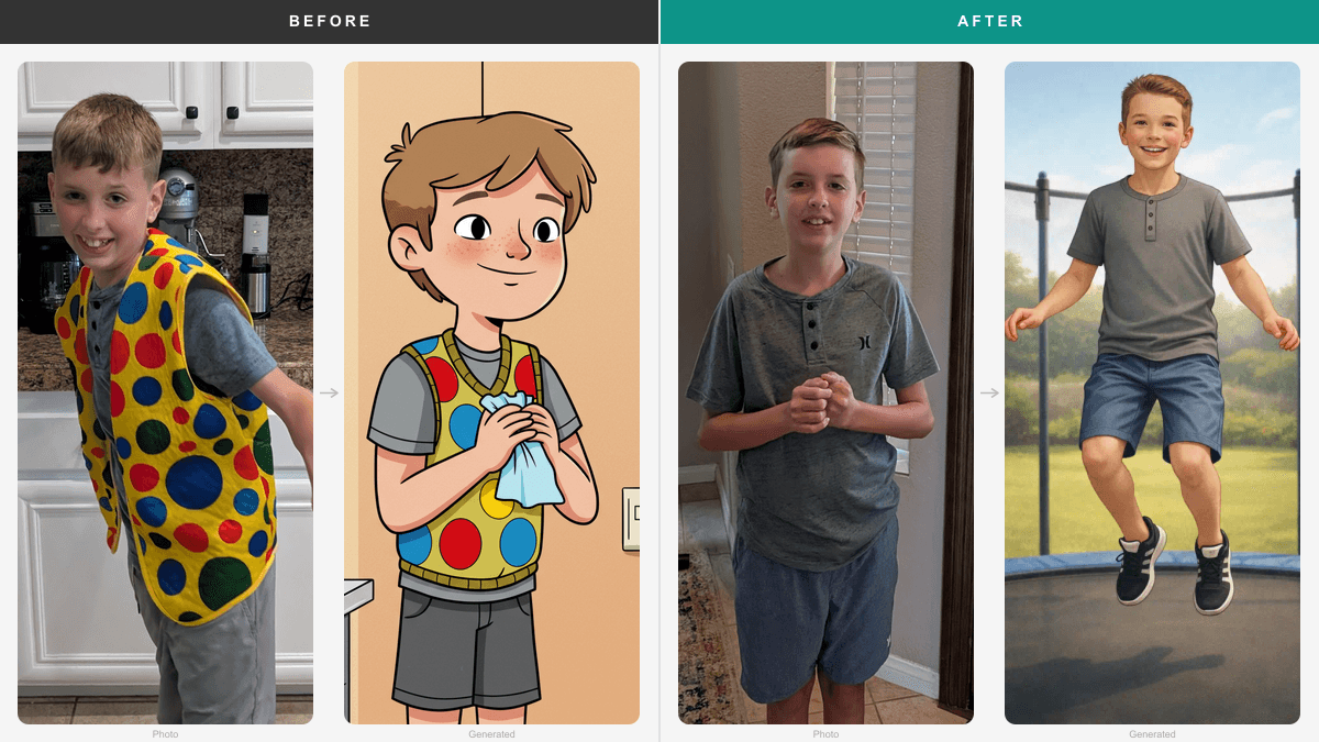 Before and after comparison showing the upgrade from cartoon-style illustrations to semi-realistic imagery in Gentle Journeys