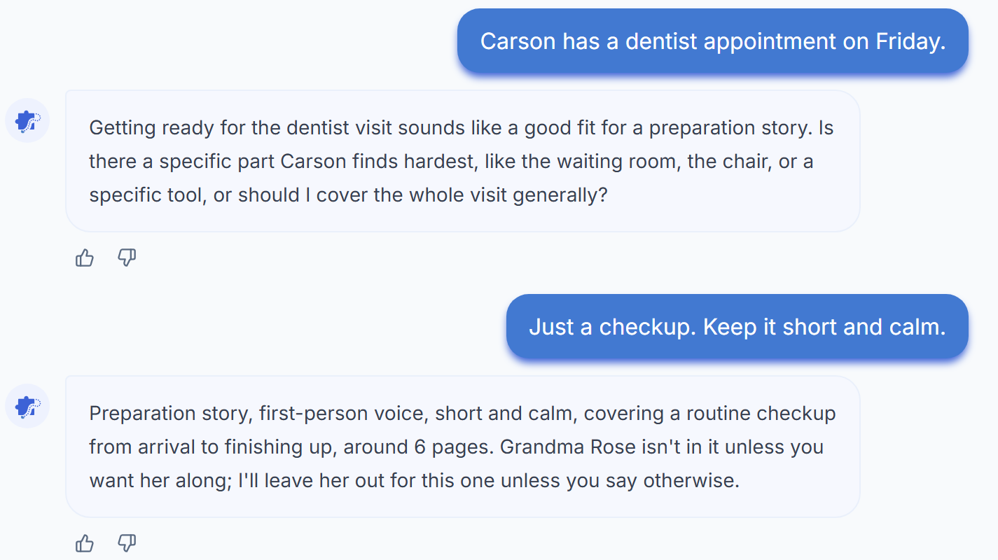 Four chat turns about a dentist visit