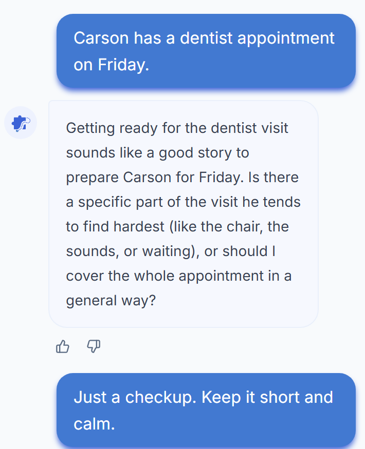 Three chat turns about a dentist visit
