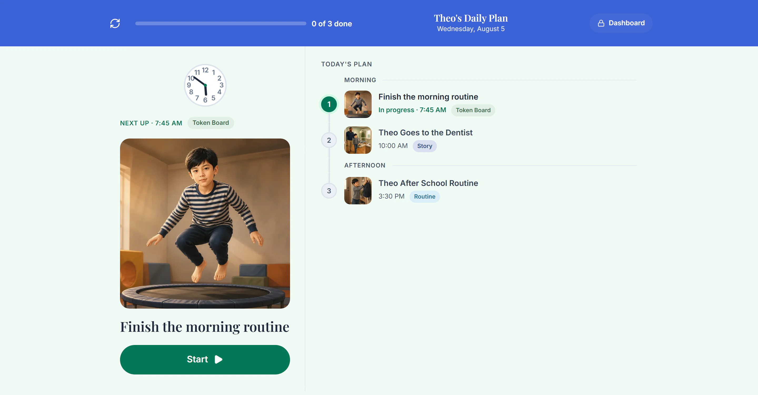 A Daily Plan with three items across morning and afternoon