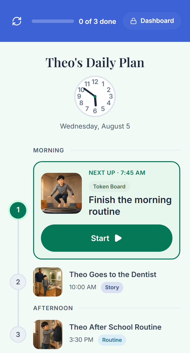 A Daily Plan with three items across morning and afternoon